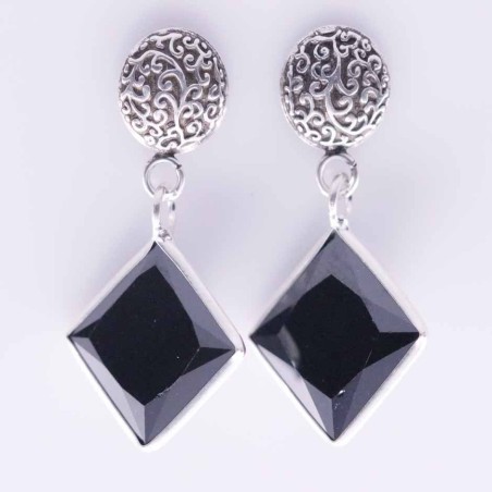 Earring Square with Circonia 10x10mm. Black Color