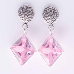 Earring Square with Circonia 10x10mm. Rose Color