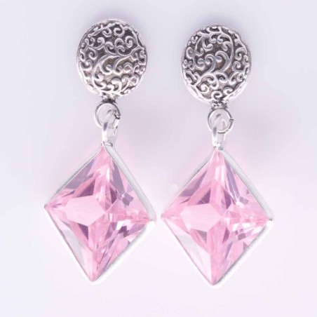 Earring Square with Circonia 10x10mm. Rose Color