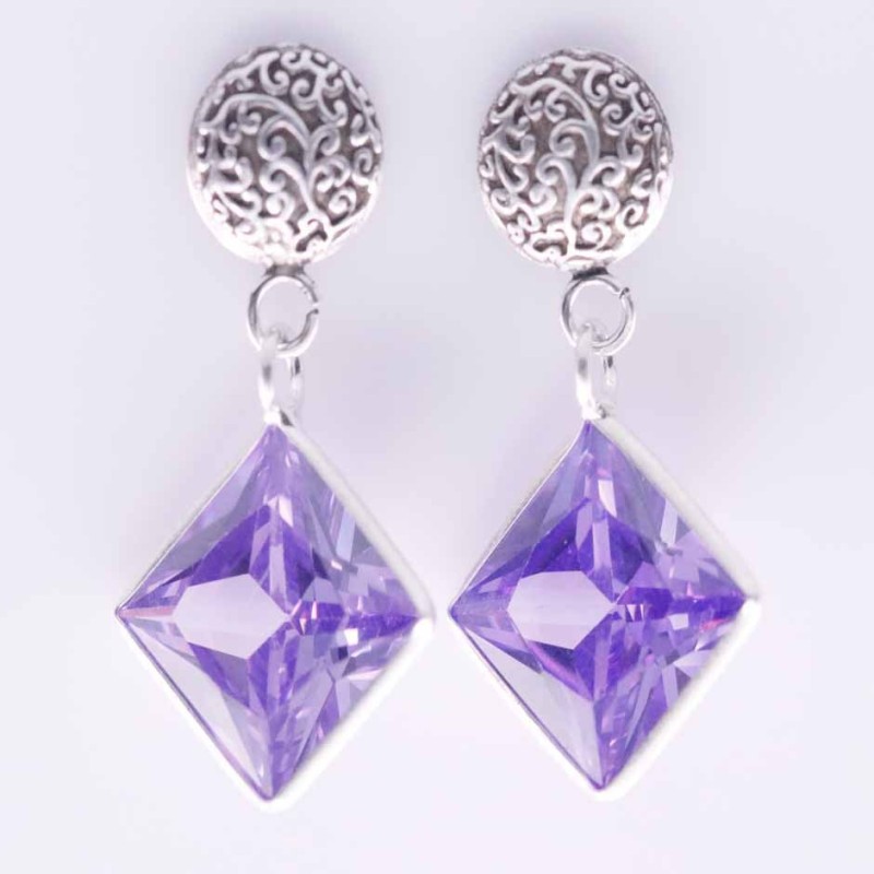 Earring Square with Circonia 10x10mm. Amethyst Col