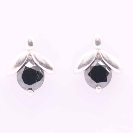 Earring Flower with Circonia 5mm. Black Color