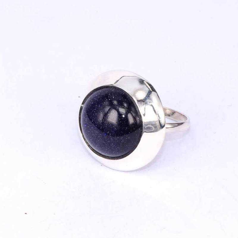 Ring Round Stone 14mm. Blue Sun Stone