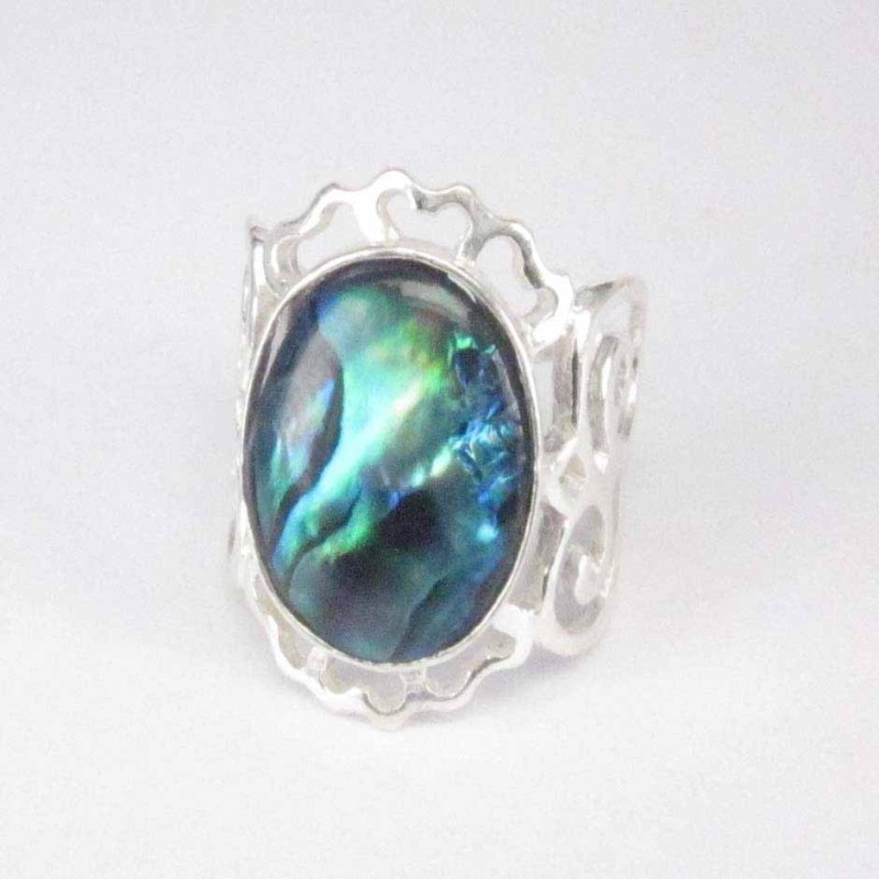 Ring Spirals Stone 12x16mm. Blue Abalon Ring Spirals Stone 12x16mm. Blue Abalon