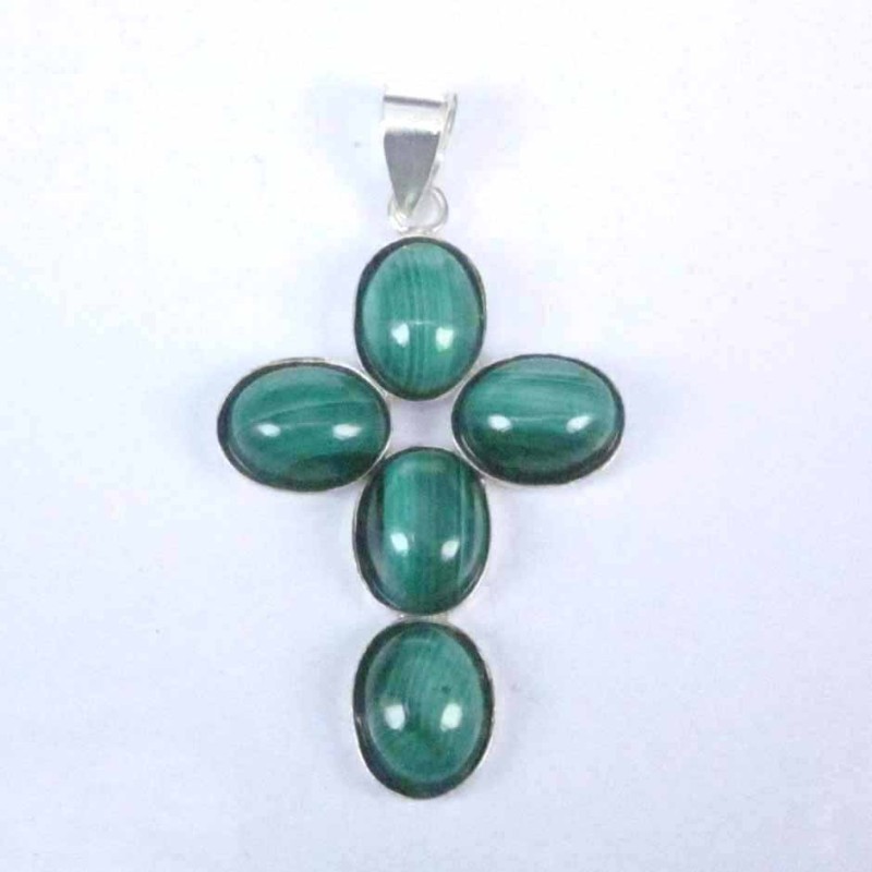 Pend. cross stone 6x8mm. Malachite