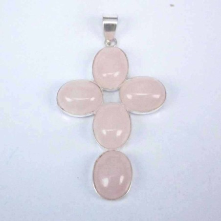 Pend. cross stone 8x10mm. Rose Quartz