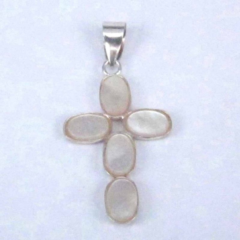 Pend. cross stone 4x6mm. MOP