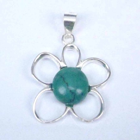 Pendant Flower with Stone 10mm. Green Turquoise