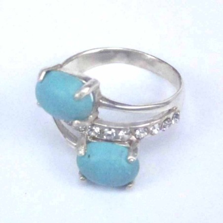 Ring 2 Stone 6x8mm.+crystal Turquoise