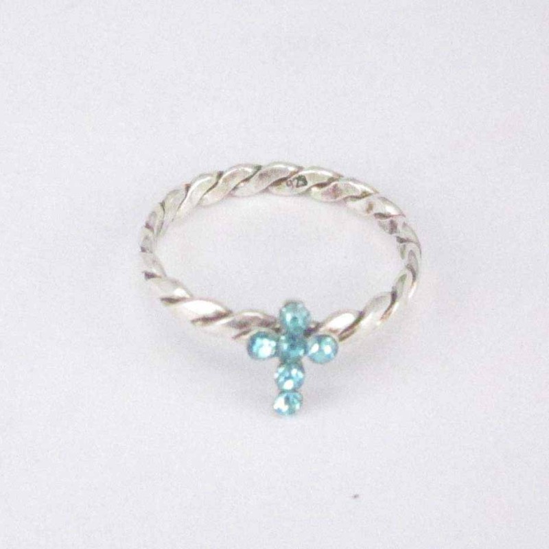 Ring with cross crystal Aqua color