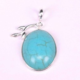 Pend. Oval stone 15x20mm. with plant Turquoise