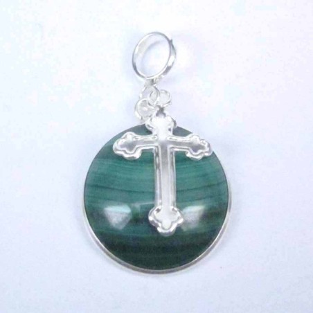 Pend. Oval stone 16mm. with Cross Malachite Stone