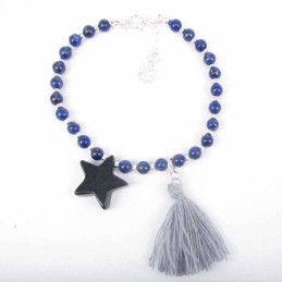 Bracelet ball 6mm. Lapis with star blue sun stone