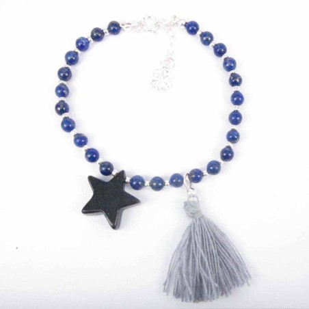 Bracelet ball 6mm. Lapis with star blue sun stone