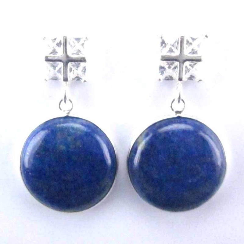 Ea Square C.Z. w. Round 17mm. Lapis Stone