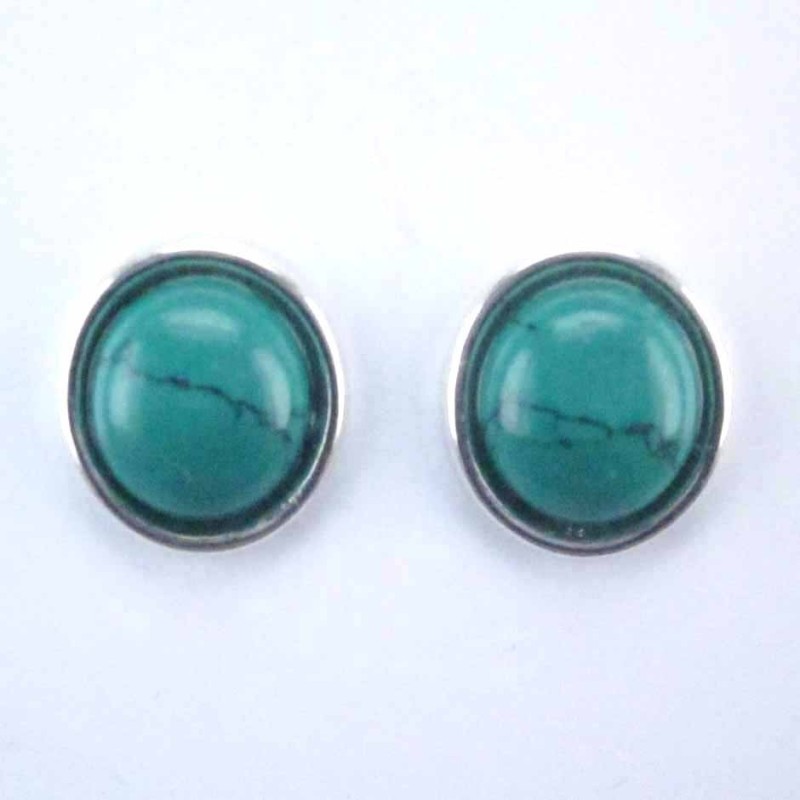 Earring Round 12mm. Green Turquoise Color