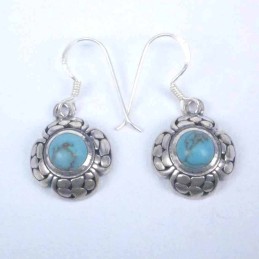 Earring Flower Stone 8mm. Turquoise Stone
