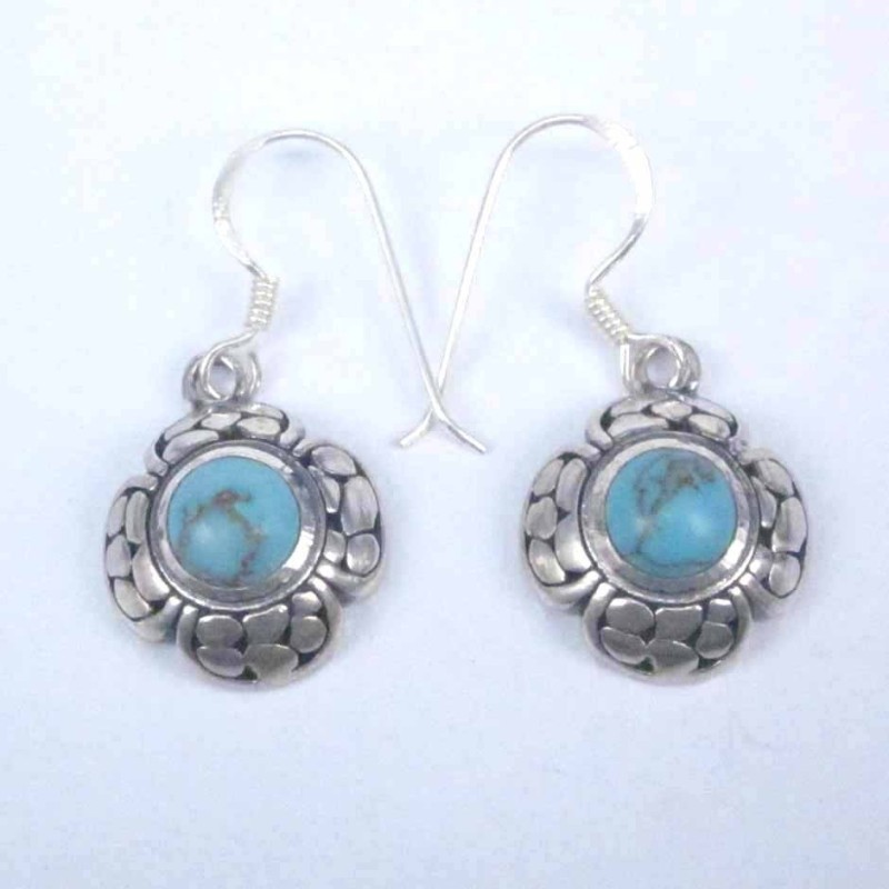 Earring Flower Stone 8mm. Turquoise Stone Earring Flower Stone 8mm. Turquoise Stone