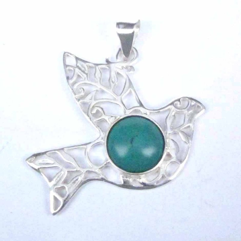 Pendant Pigeon with 10mm. Green Turquoise Stone