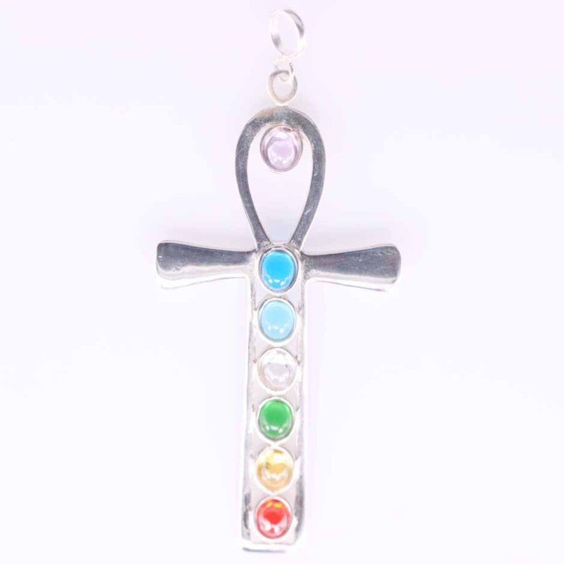 Pendant Cross with Chakras Stones