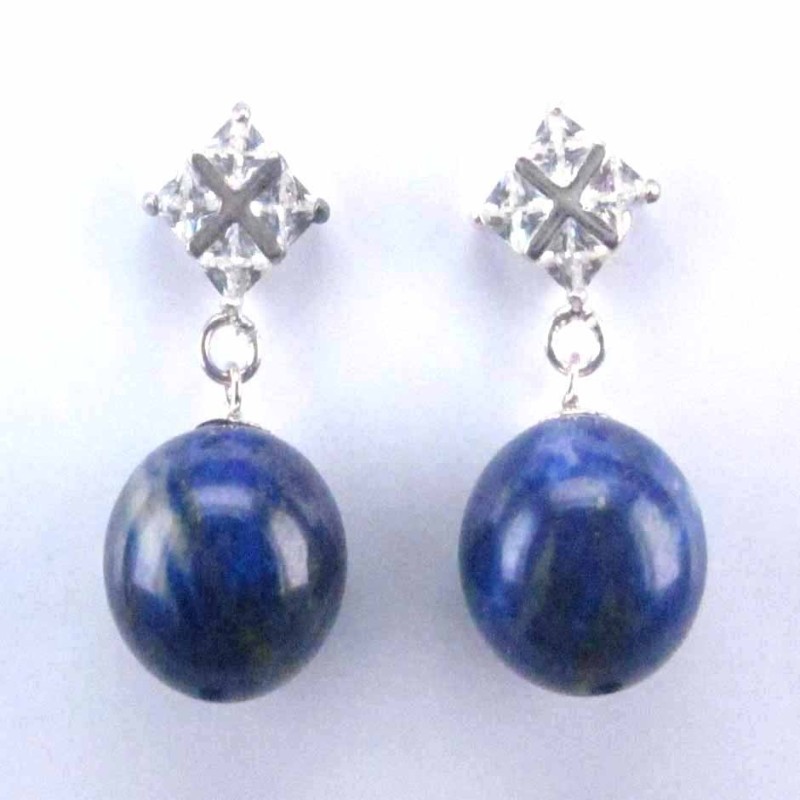 Earring Ball 12mm. + c.z. Lapis Stone