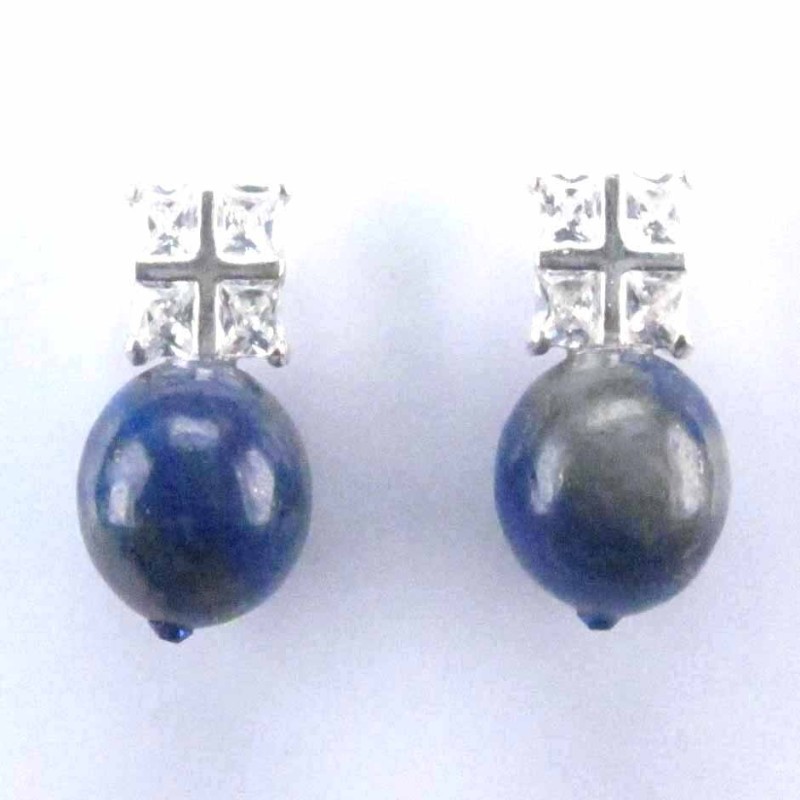 Earring Ball 10mm. + c.z. Lapis Stone