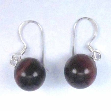 Earring Ball 10mm. Hook Red Tiger Eye Stone