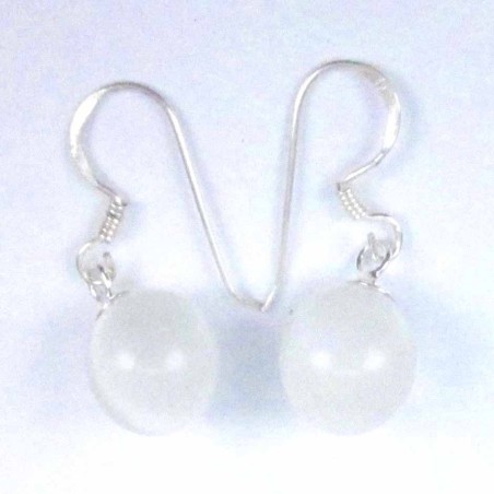 Earring Ball 10mm. Hook Cat Eye Stone White Color