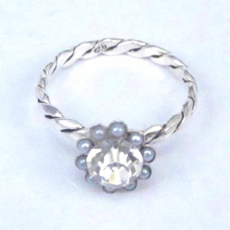 Ring Flower crystal+micro pearl Grey color