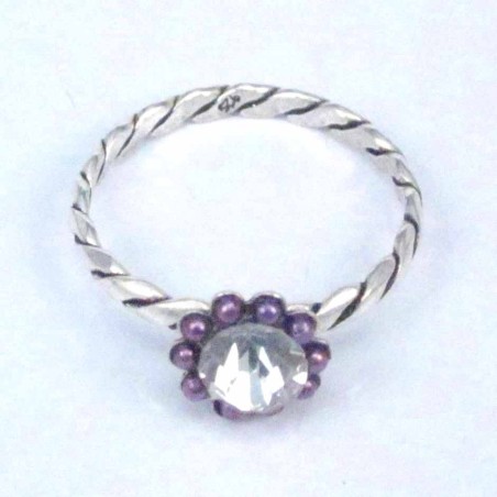 Ring Flower crystal+micro pearl Purple color