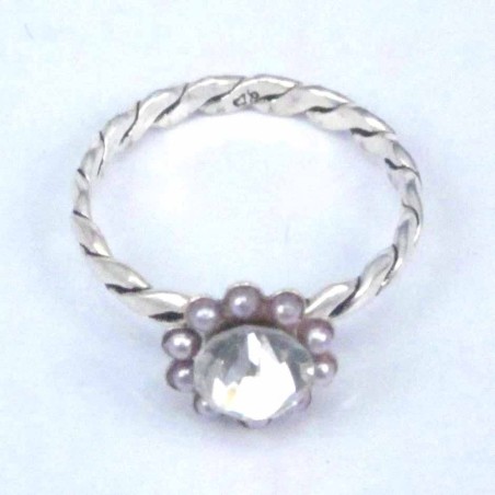 Ring Flower crystal+micro pearl Grey color