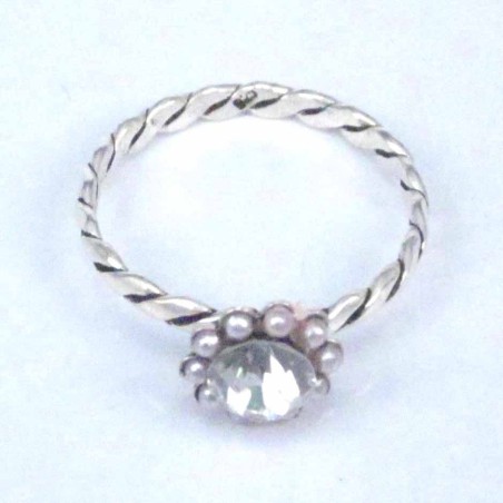 Ring Flower crystal+micro pearl Ligth Grey color