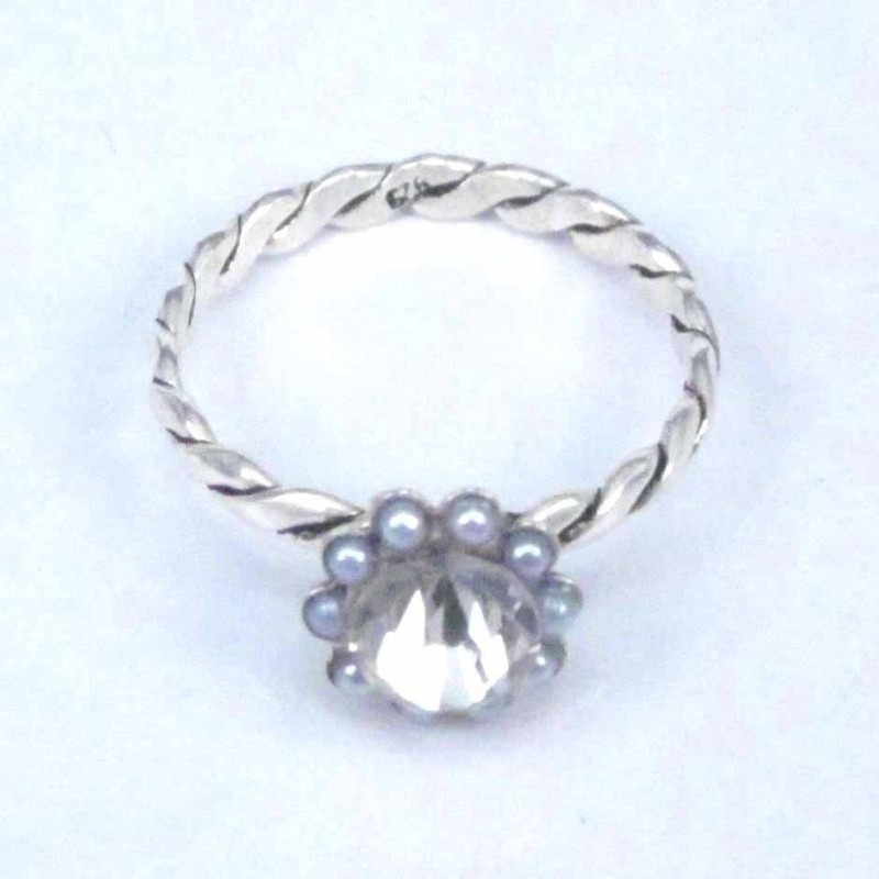 Ring Flower crystal+micro pearl Grey color