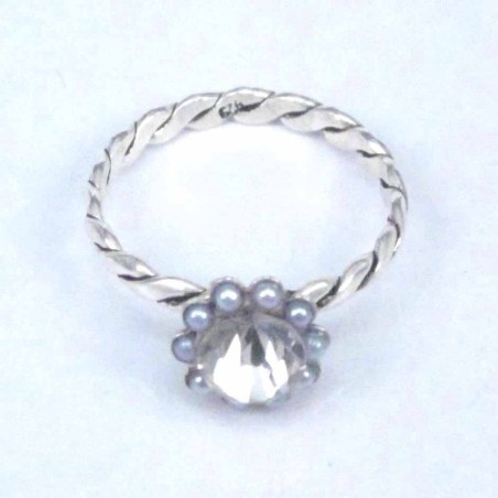 Ring Flower crystal+micro pearl Grey color