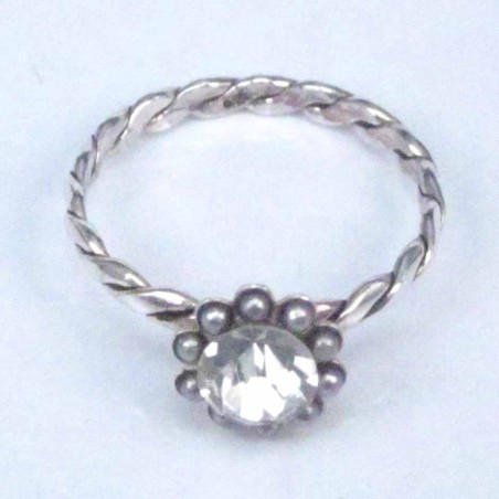 Ring Flower crystal+micro pearl grey color