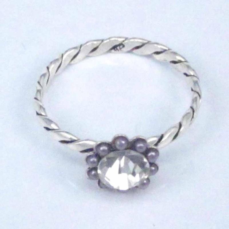 Ring Flower crystal+micro pearl grey color