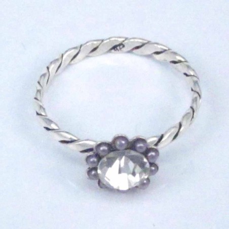 Ring Flower crystal+micro pearl grey color