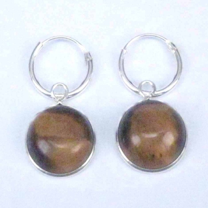 Earring Hoop 1.2X10mm.+Round 10mm. Tiger Eye Stone