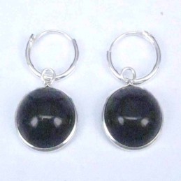 Earring Hoop 1.2X10mm.+Round 10mm. Onix Stone