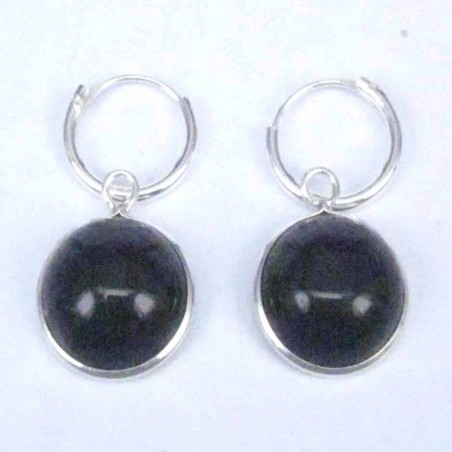 Earring Hoop 1.2X10mm.+Round 10mm. Onix Stone