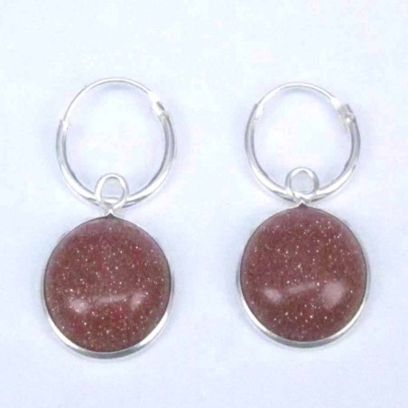 Earring Hoop 1.2X10mm.+Round 10mm. Gold Sun Stone