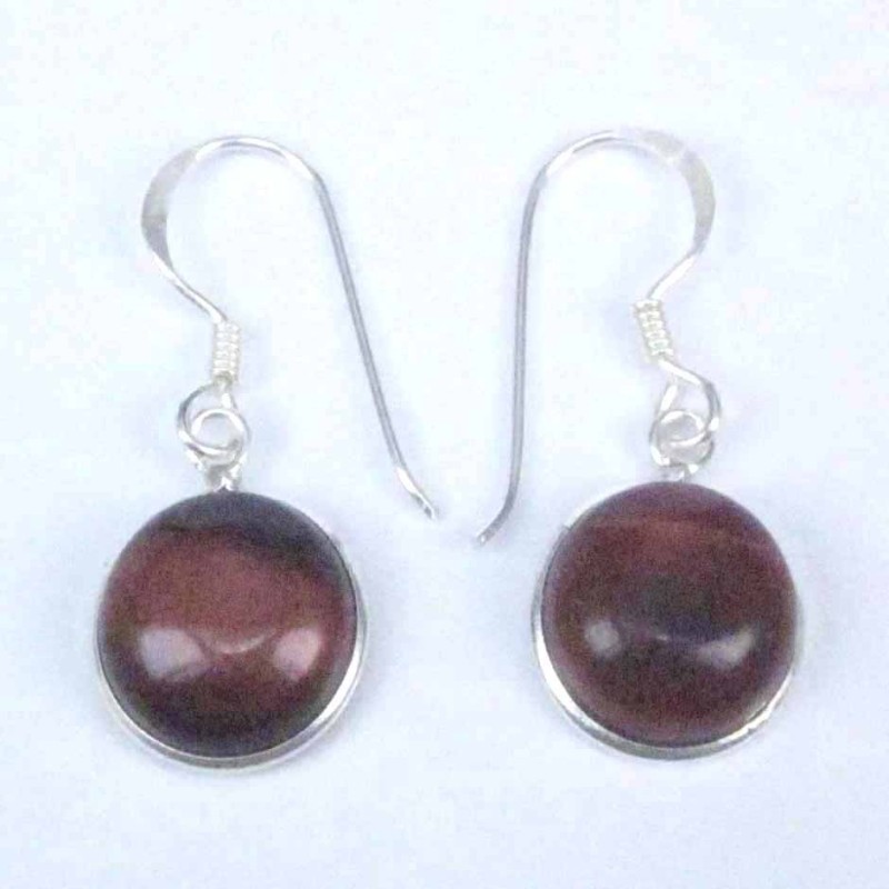 Earring Round 10mm. Red Tiger Eye Stone Hoop