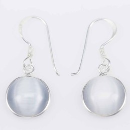 Earring Round 10mm. Cat Eye Grey Color