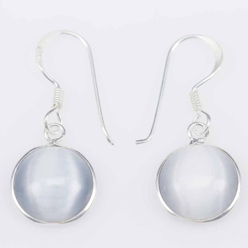 Earring Round 10mm. Cat Eye Grey Color Earring Round 10mm. Cat Eye Grey Color
