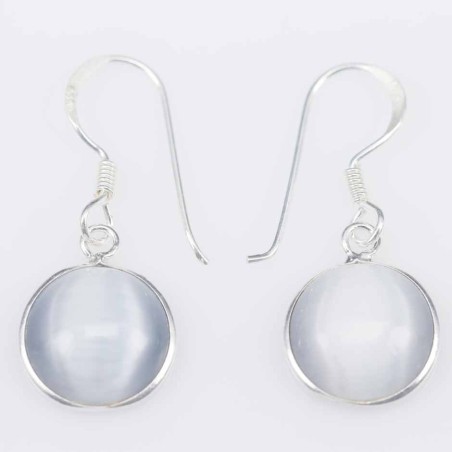 Earring Round 10mm. Cat Eye Grey Color