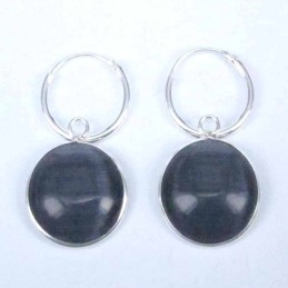 Earring Hoop 1.2X12mm.+Round 12mm. Cat Eye Black s