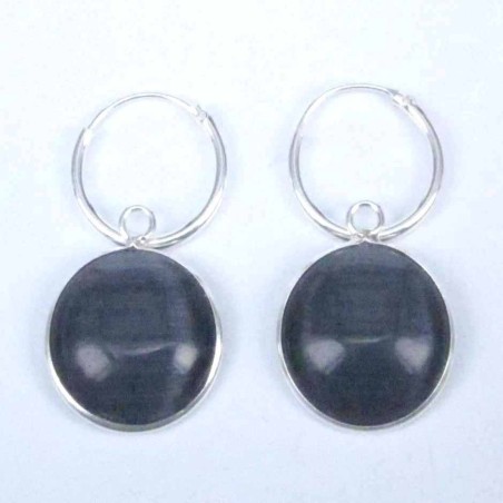 Earring Hoop 1.2X12mm.+Round 12mm. Cat Eye Black s