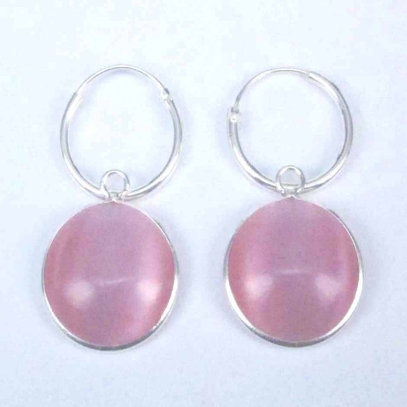 Earring Hoop 1.2X12mm.+Round 12mm. Cat Eye Rose St