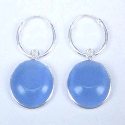 Earring Hoop 1.2X12mm.+Round 12mm. Cat Eye Blue St