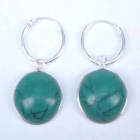 Earring Hoop 1.2X12mm.+Round 12mm. Turquoise Stone