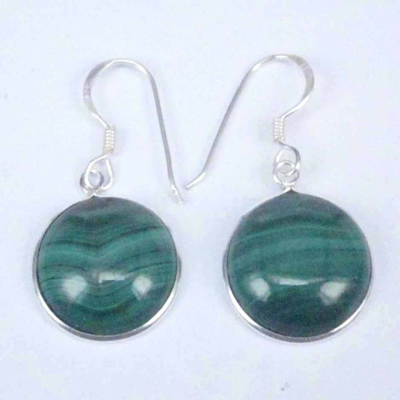 Earring Round 14mm. Malachite Stone Hoop Earring Round 14mm. Malachite Stone Hoop
